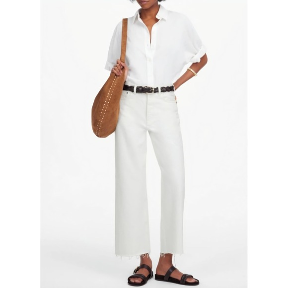 Madewell Low-Slung Baggy Crop Jeans White W27 100% Cotton Wide-Leg Frayed Hem - Picture 1 of 11